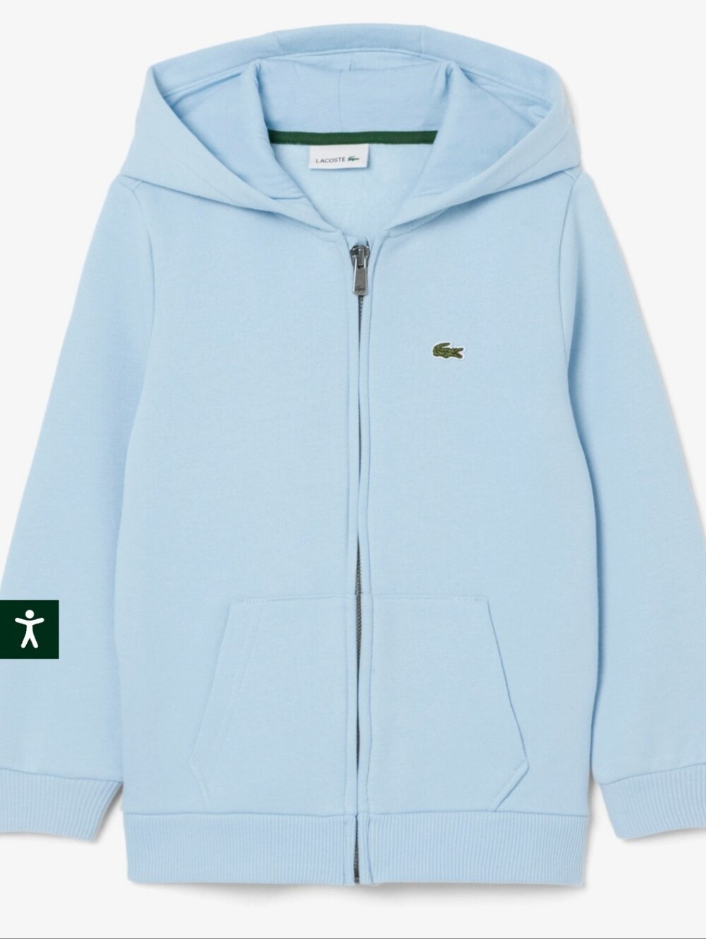 Lacoste Pale Blue Hooded Zip-Up Sweatshirt with Green Crocodile